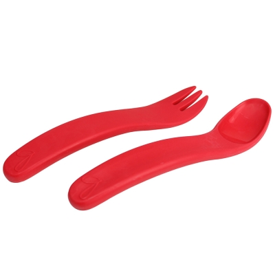 Cucchiaio e forchetta rosso in bioplastica biodegradabile
